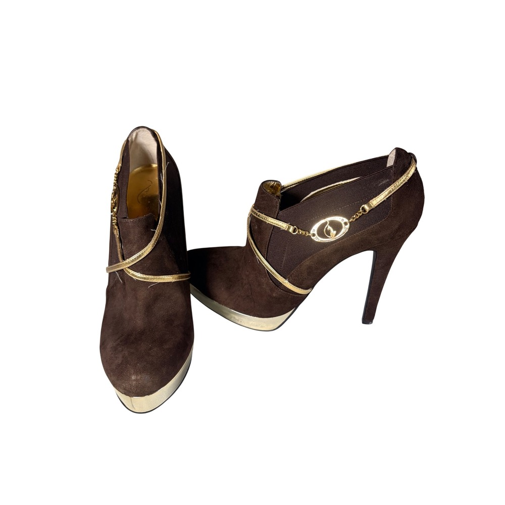 Baby Phat Kimora Lee Simmons Brown Suede Gold Chain Platform Booties Mens 8.5B